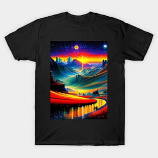 Valley Mountain River Landscape T-Shirt